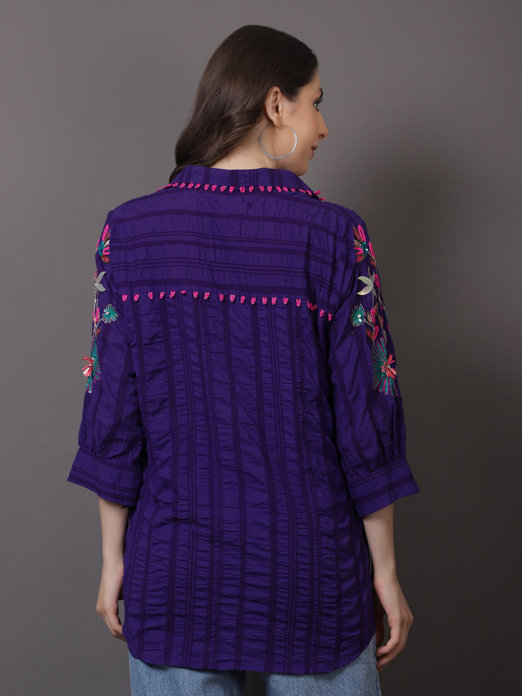 Purple Crushed Embroidered Shirt