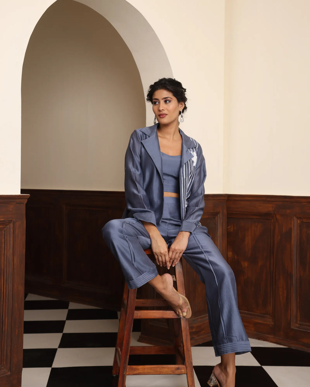 Embroidered Jacket & Pintuck Pants