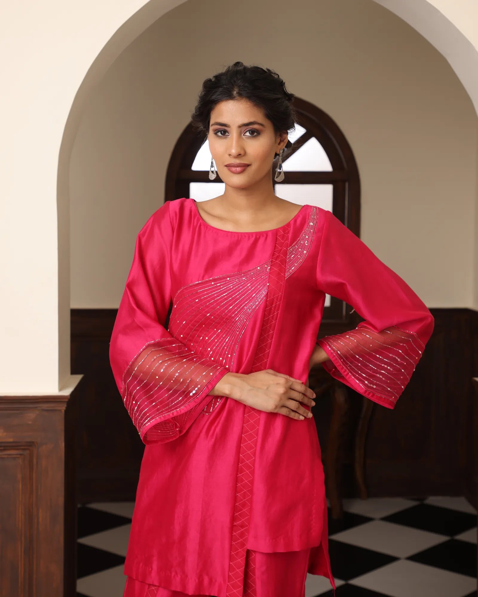 Fuchsia Hand-Embroidered Ensemble