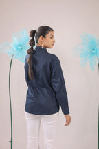 THE NAVY BLUE KNOT COTTON SHIRT WITH DRAGON FLY EMBELLISHMENTS - BeyondStiches
