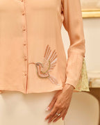 Serenade Peach Hand Embroidered French Lace Crepe Silk Top
