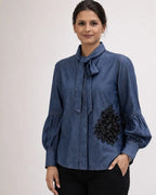 Sequin Floral Denim Shirt - Shweta Chugh