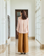 Rosette Mist Dusty Pink Symmetrical Lace Appliqué Satin Silk Shirt
