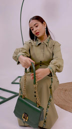 The olive green embellished A-line midi dress - BeyondStiches