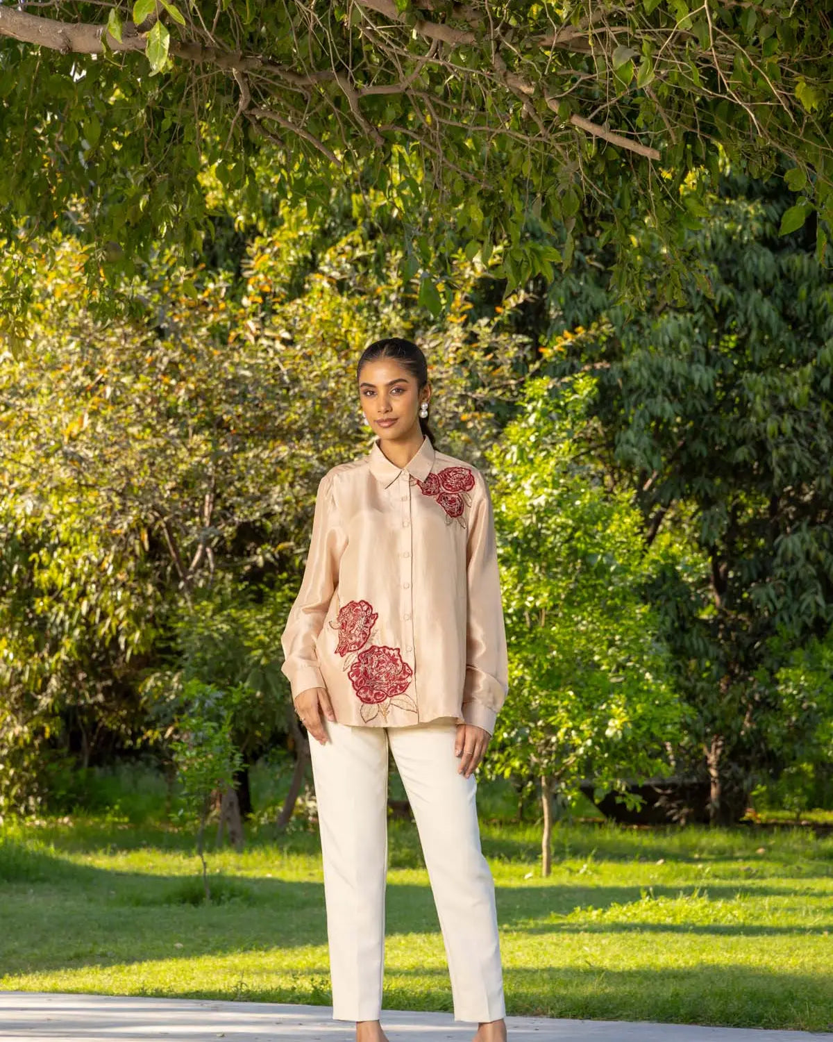 Rose French lace Dupion Silk shirt