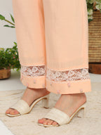 Spring Peach Hand Embroidered French lace Silk Co-ord Set