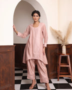 Hand-Embroidered C-Cut Fusion Suit with Tuck-Detail Pants