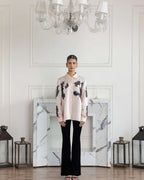 Camellia Heavenly Pink Hand embroidered French Lace Linen Silk Shirt