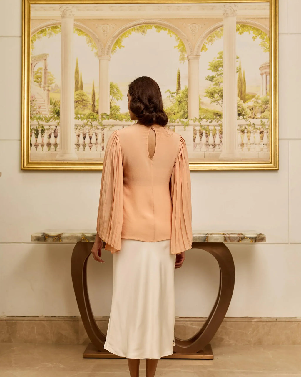 Grace Salmon Peach and Silver French Lace Crepe Top