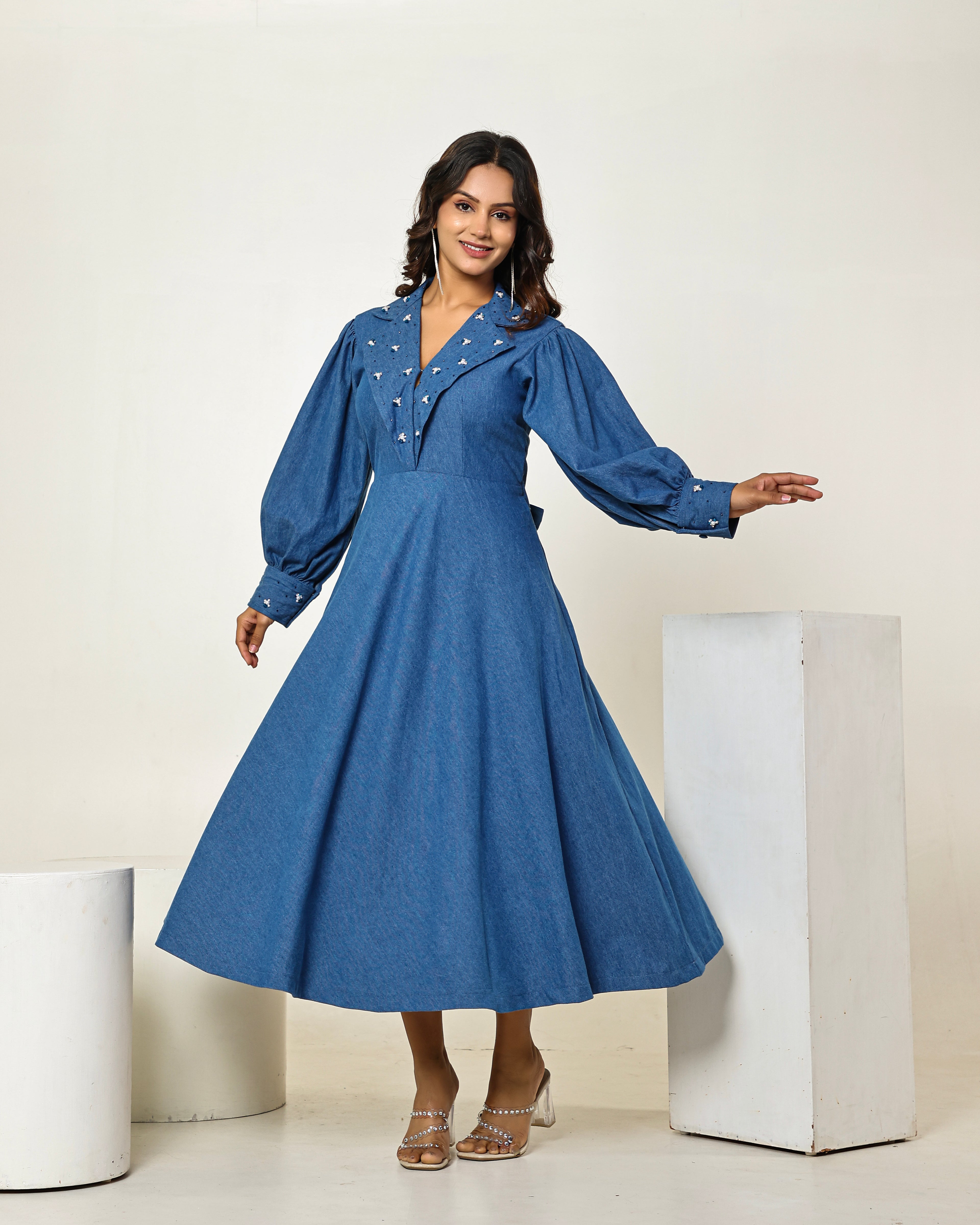 The Dark denim A-line Midi Dress