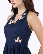 Midnight Blossom Halter Dress - Idhaya
