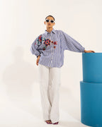 Beaded Floral Raglan Stripe Shirt