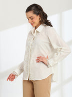 Moonlight Pearl French lace Linen Shirt