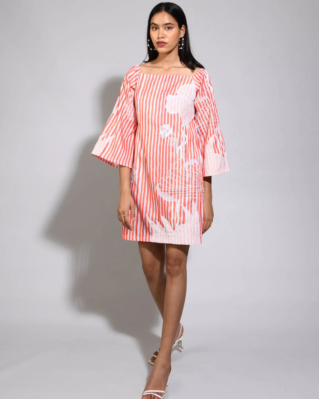 Orange Stripped Silk Shift Dress