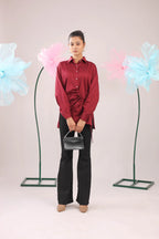 THE MAROON GATHERED TIE UP COTTON SHIRT