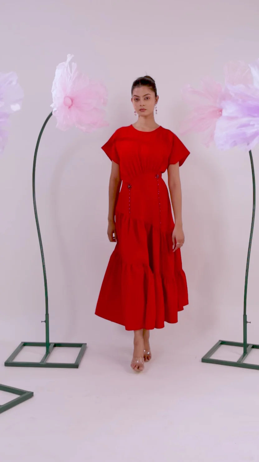 The red rose flared midi dress - BeyondStiches