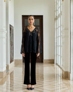 Scepter Classic Black French Chantilly Lace Beaded Embroidery Top