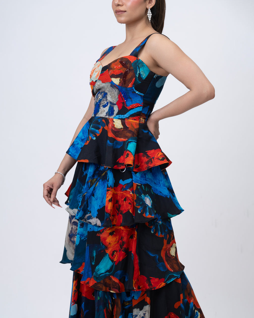 Parade Noir Peplum Bustier and Ruffle Maxi Skirt