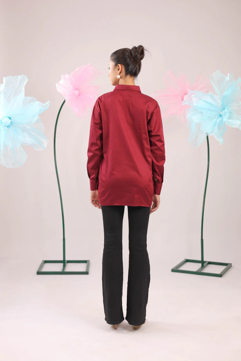 THE MAROON GATHERED TIE UP COTTON SHIRT - BeyondStiches