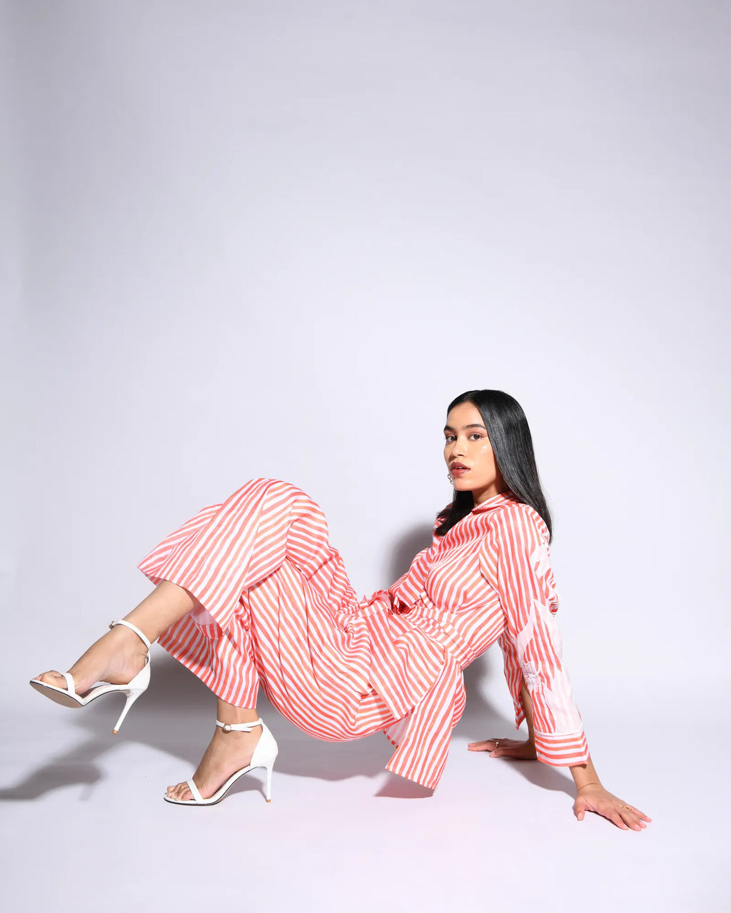 Orange Stripped Silk Co-Ord Set - Itara