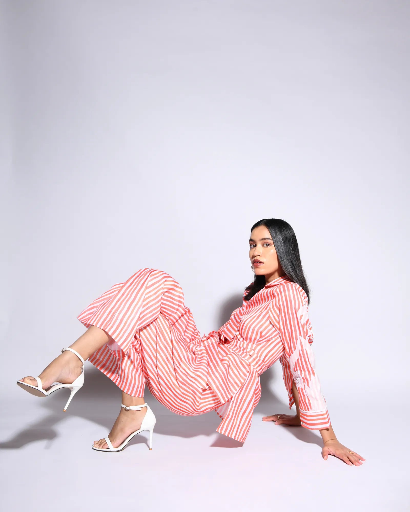 Orange Stripped Silk Co-Ord Set - Itara