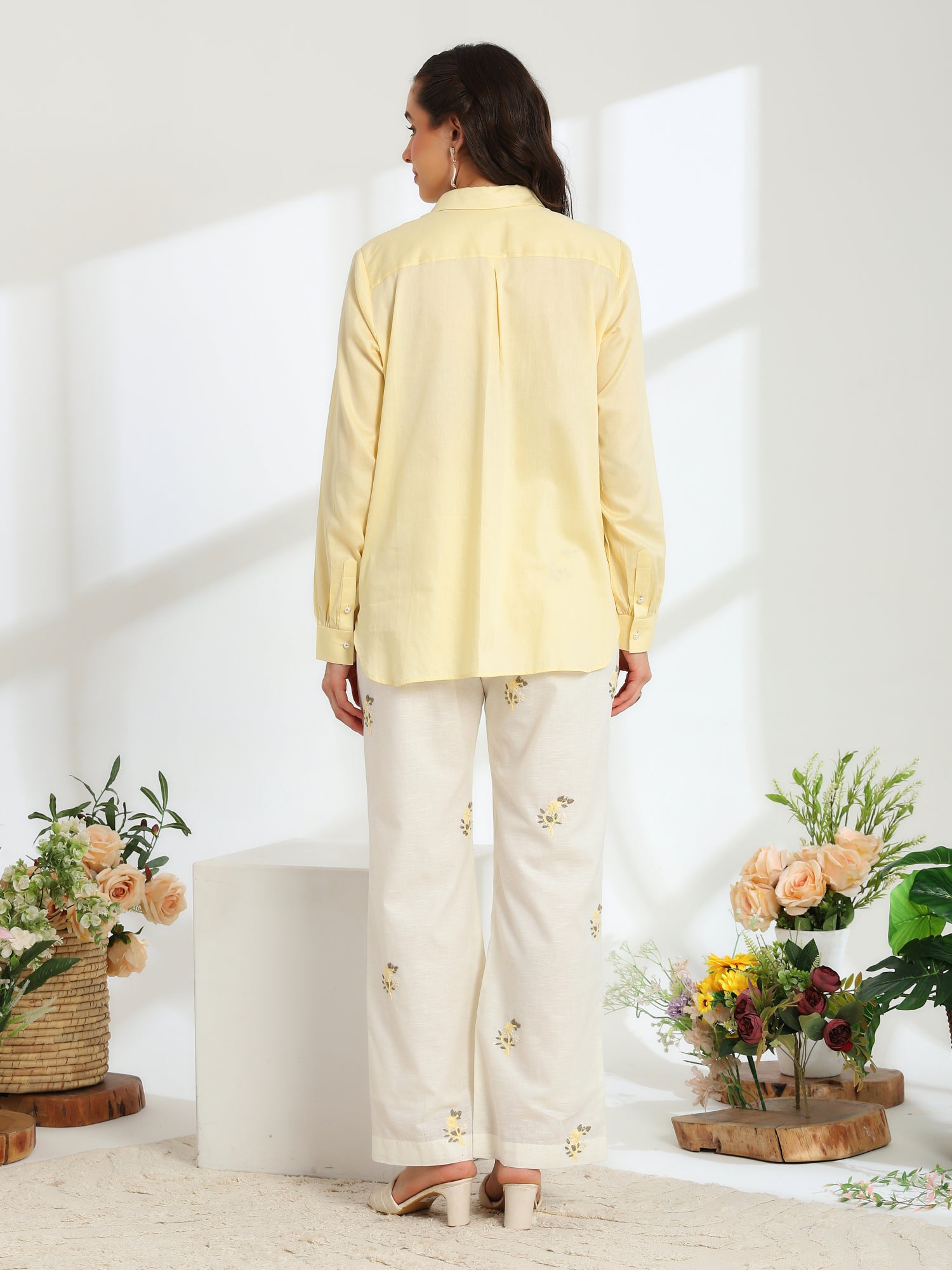 Butter Bloom yellow Hand Embroidered French lace Linen Cotton co-ord set