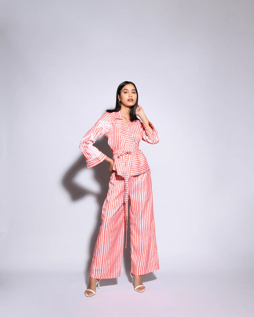 Orange Stripped Silk Co-Ord Set