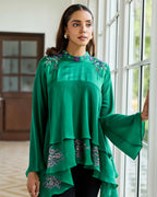 Emerald Oath Hand Embroidered French Lace Crepe Top