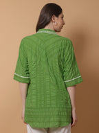Green Cotton Crushed Embroidered Shirt - Gagan Vohra