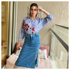 Beaded Floral Raglan Stripe Shirt