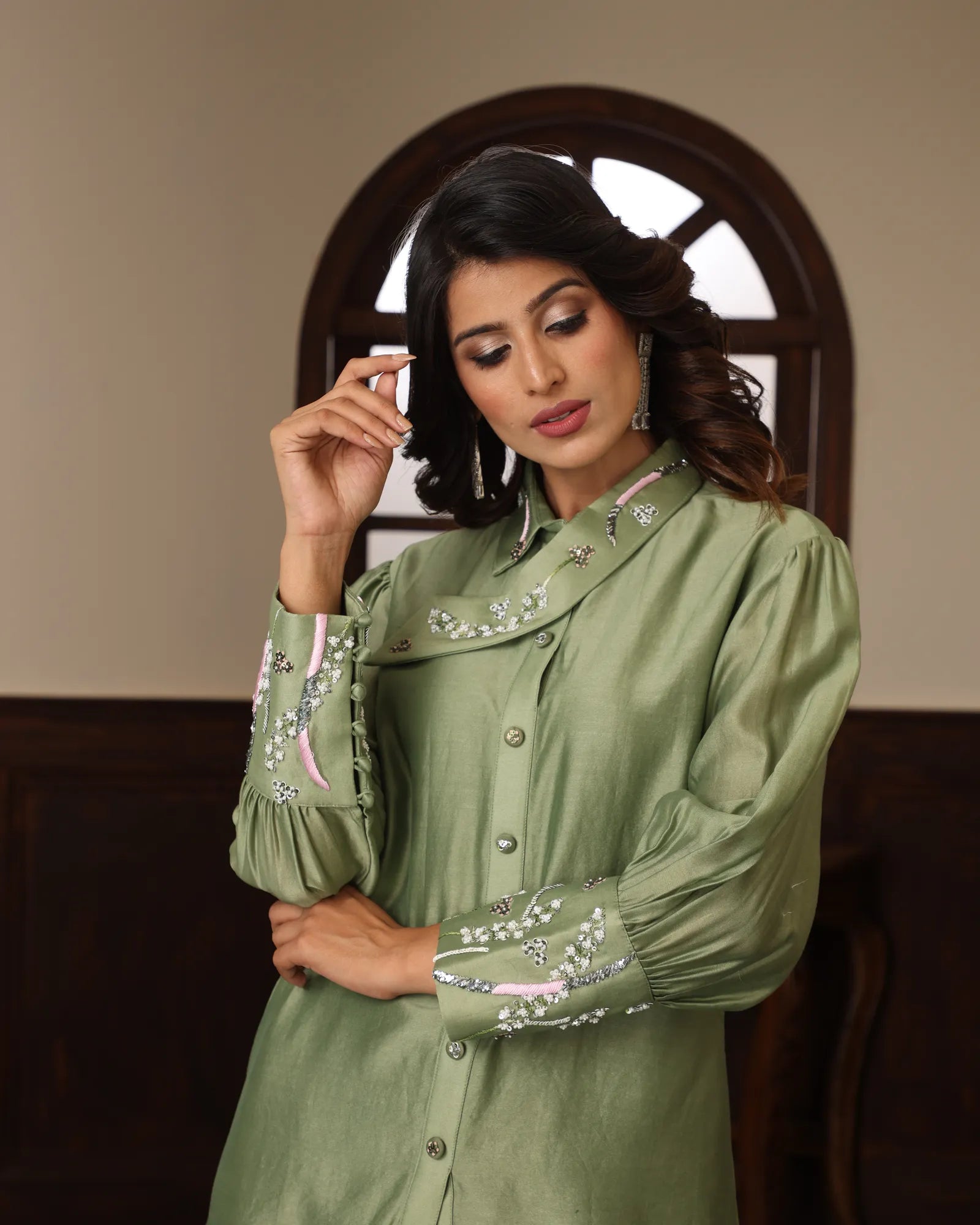 Mandarin Collar Handwork Co-ord Set