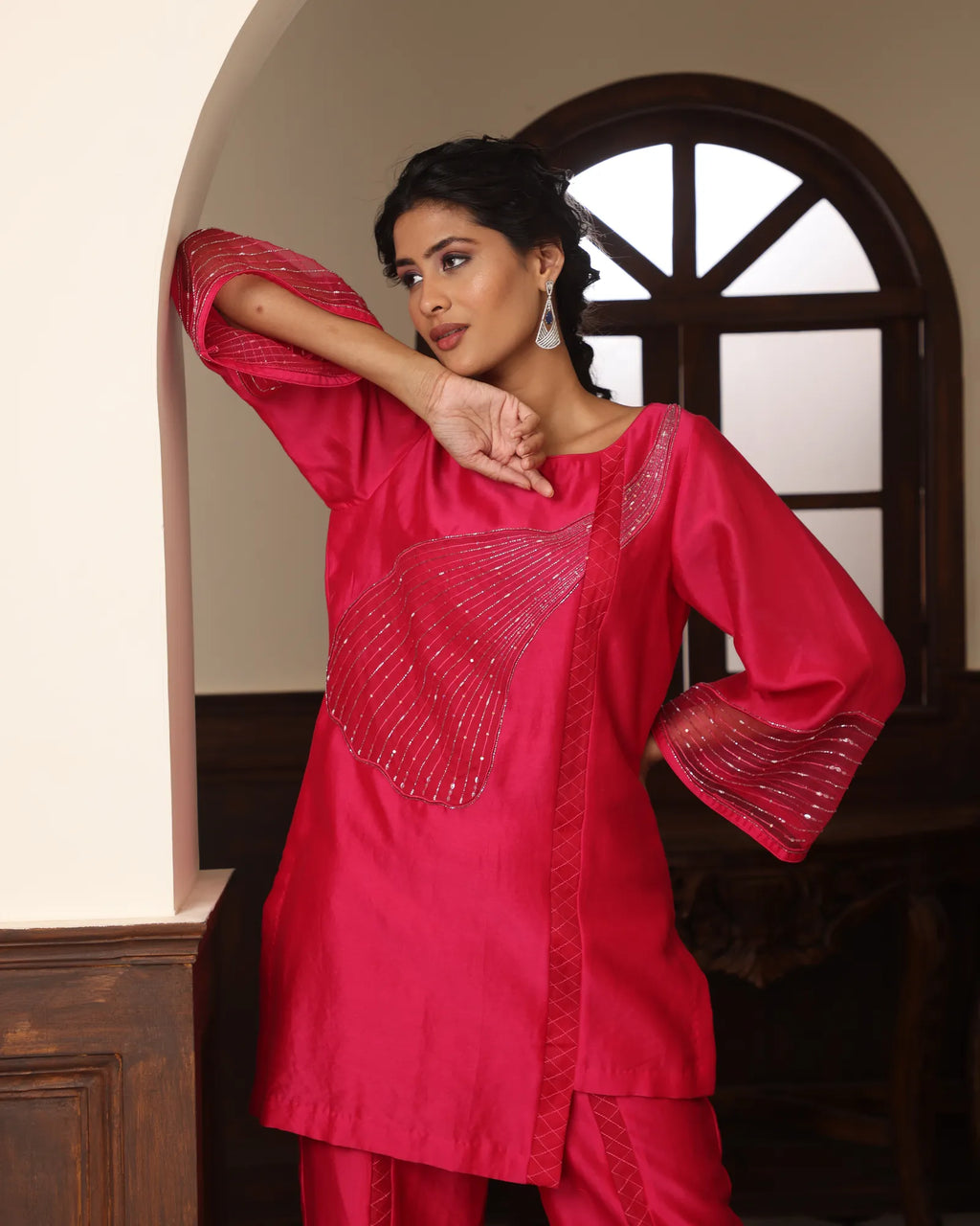 Fuchsia Hand-Embroidered Ensemble
