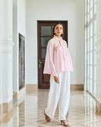 Petal Crest Pink Bow French Lace Flat Chiffon Top