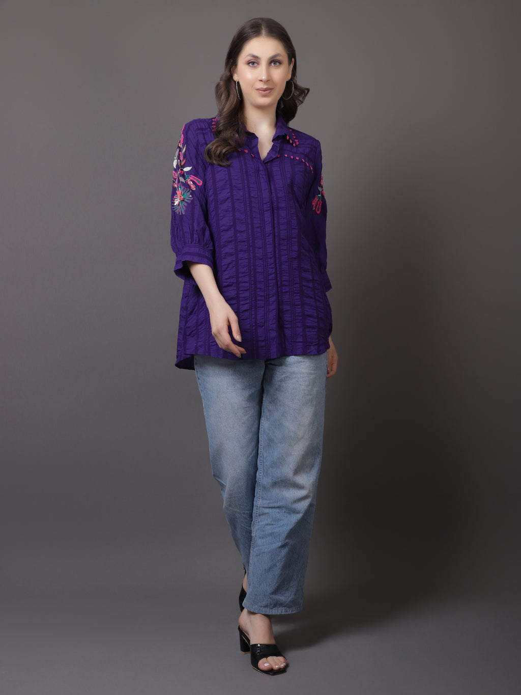 Purple Crushed Embroidered Shirt