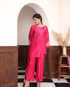 Fuchsia Hand-Embroidered Ensemble