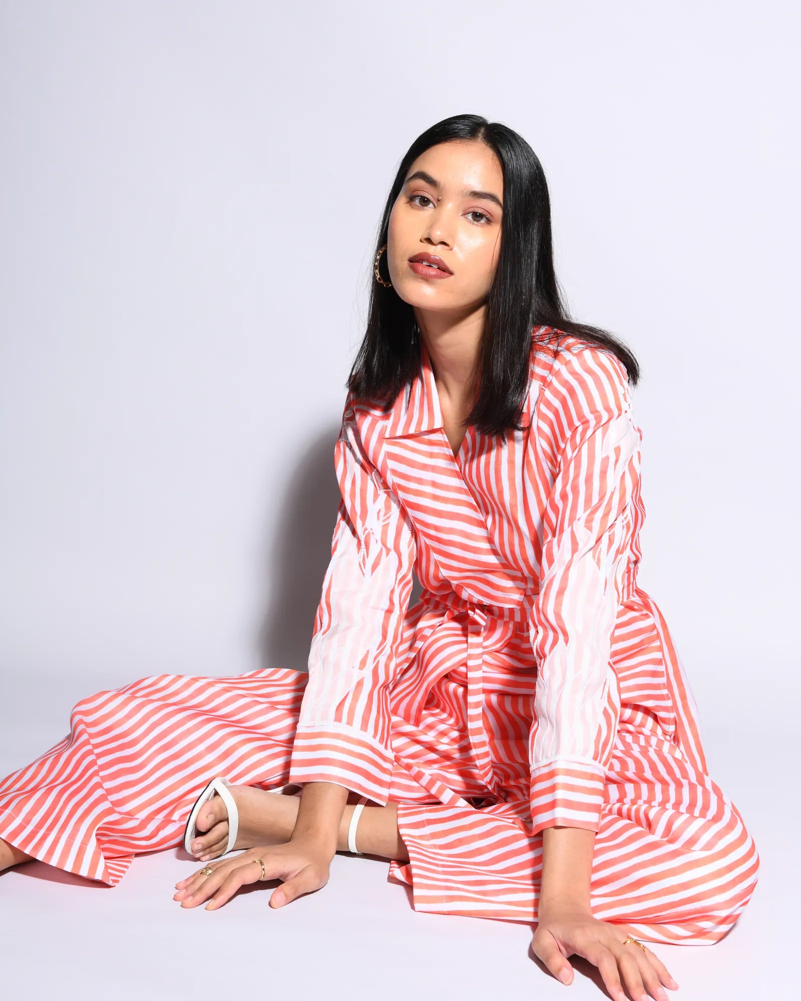 Orange Stripped Silk Co-Ord Set