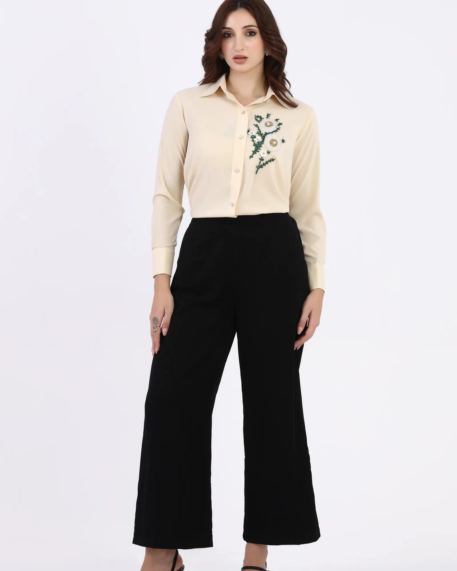 Ivory Bloom Embellished Shirt - Idhaya