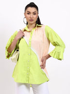 Green and Peach Lace detailing shirt with pearl touch
