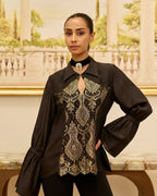 Gilded Legacy Black Habotai Silk Shirt with French Lace Panels - Dareiss