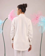 THE WHITE AND PRUPLE STONE TASSEL CRAPE SHIRT - BeyondStiches