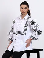 White Ric Rac Embroidered Shirt