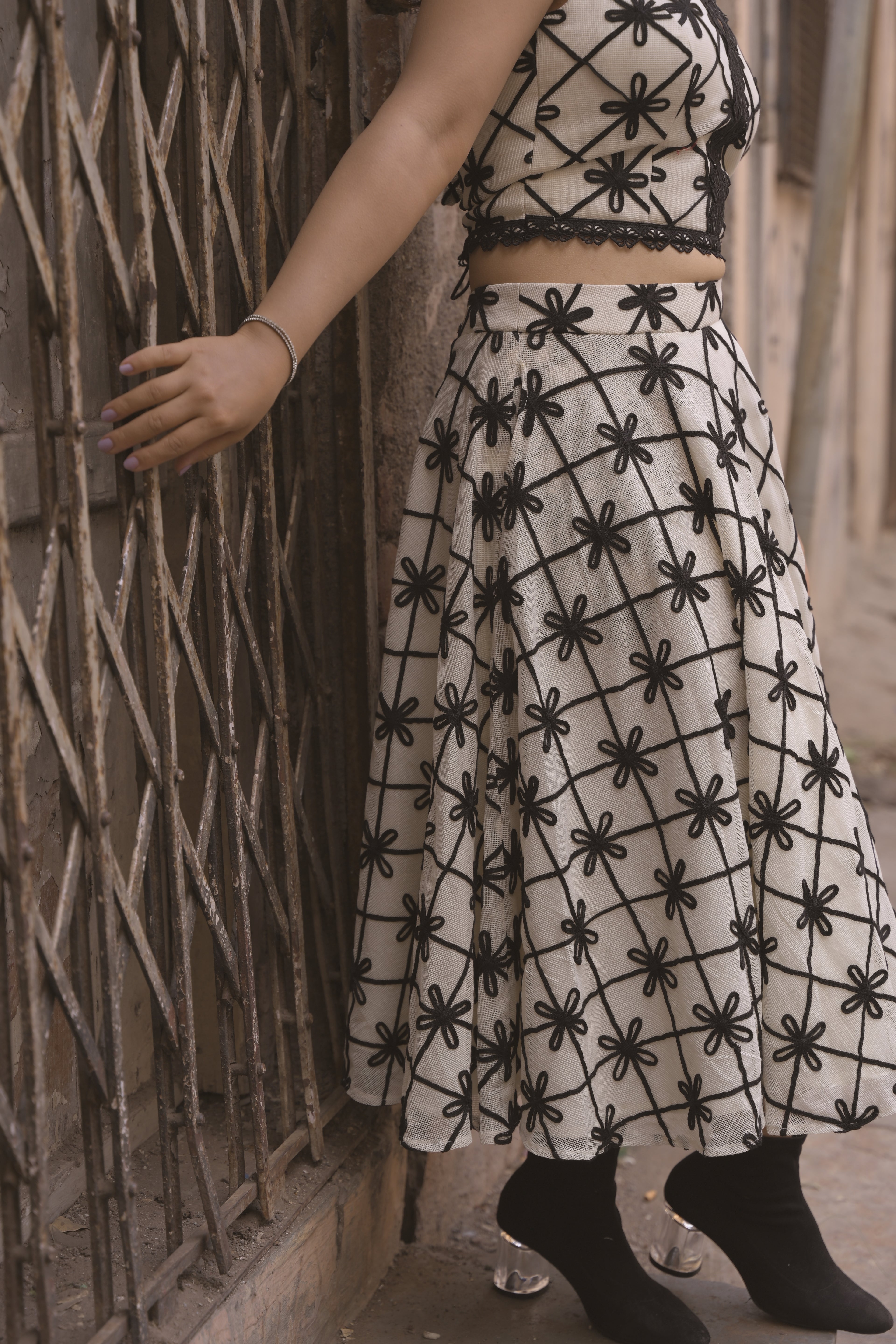Black Cross Long Skirt - Divya Chawla