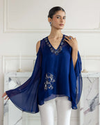 Seraphine Navy Blue Hand embroidered Flat Chiffon Top