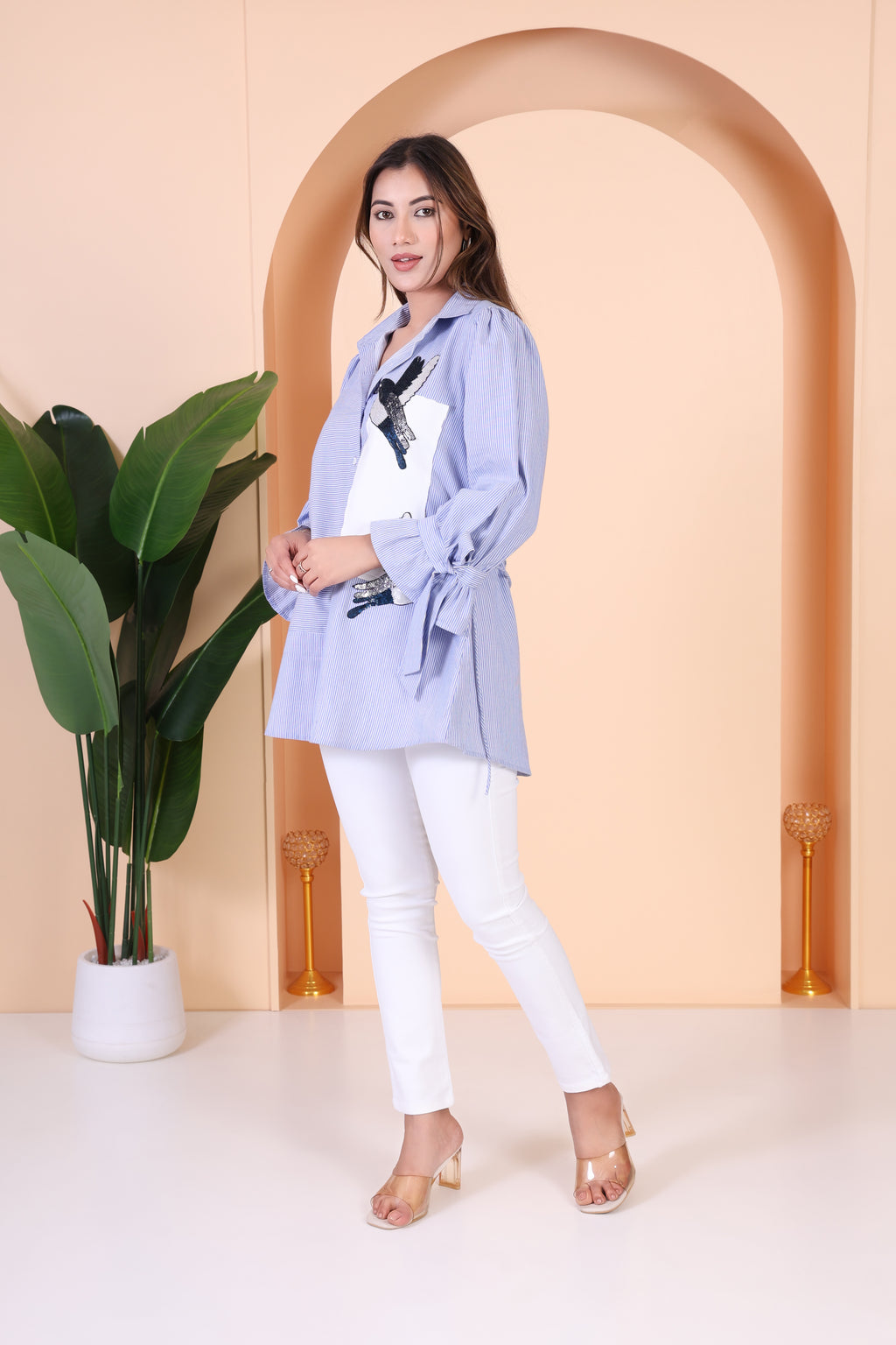 Blue Stripes Embroidered Shirt