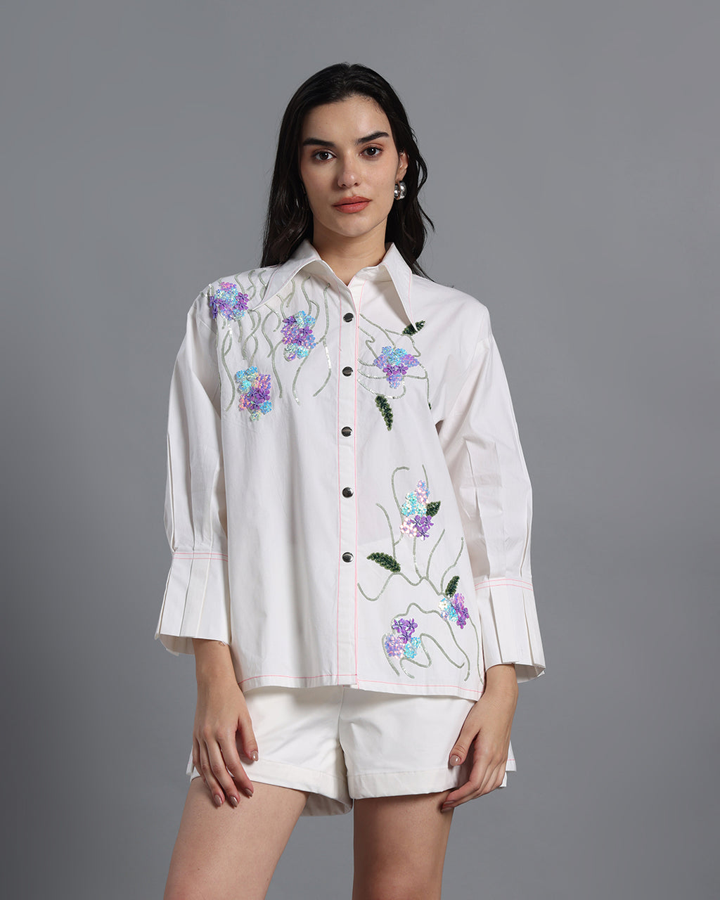 Pearl Cotton White Shirt Set