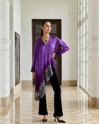 Ornate Purple Gradient Hand Embroidered French Lace Silk Satin Scarf Top