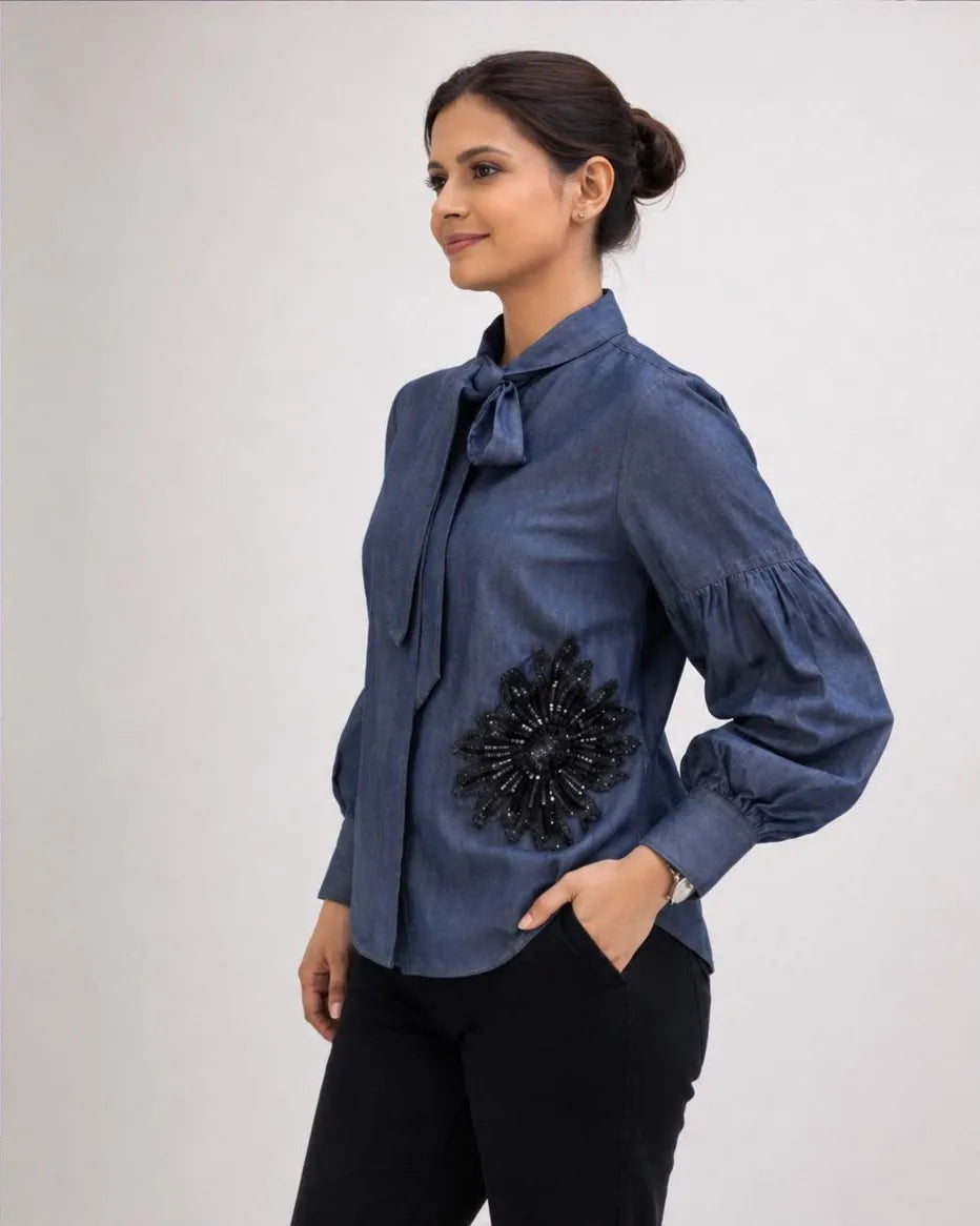 Sequin Floral Denim Shirt