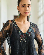 Scepter Classic Black French Chantilly Lace Beaded Embroidery Top - Dareiss
