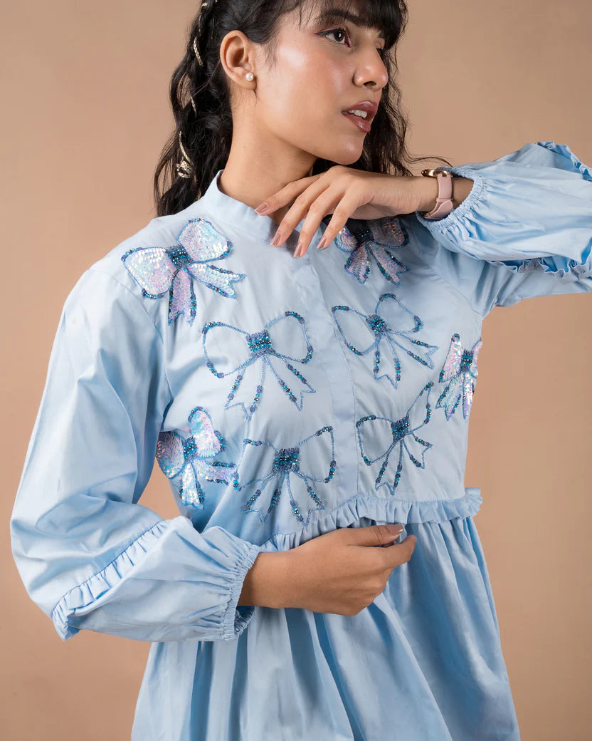 The Blue Bow Mini Dress