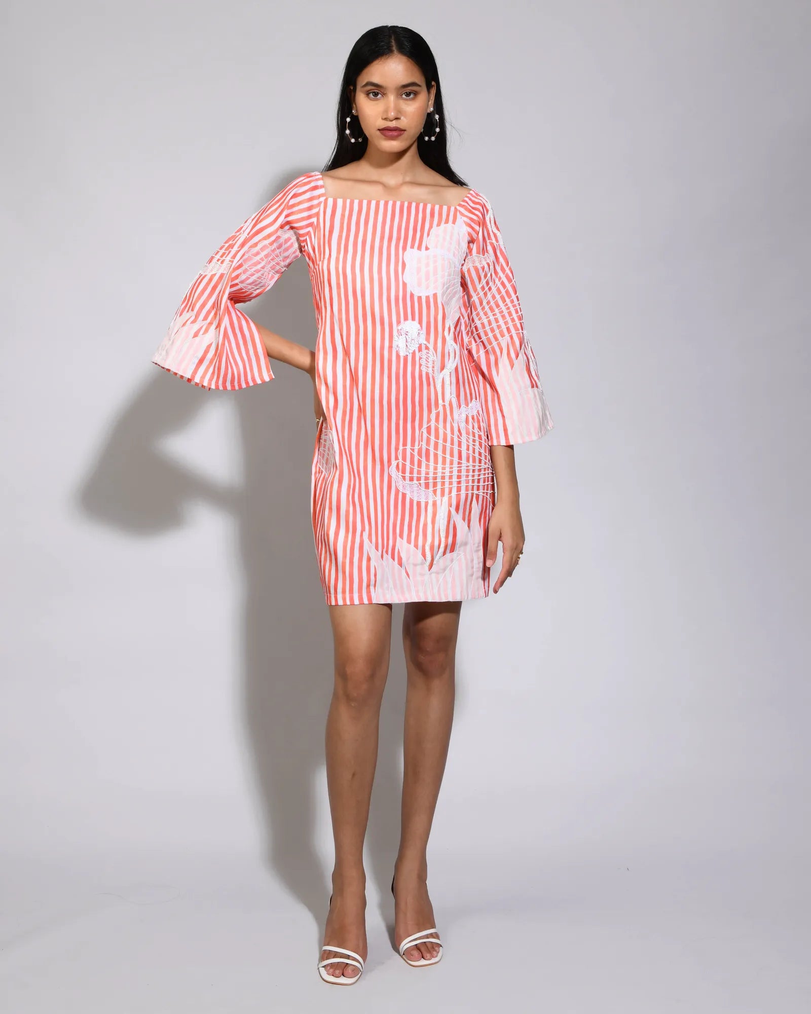 Orange Stripped Silk Shift Dress